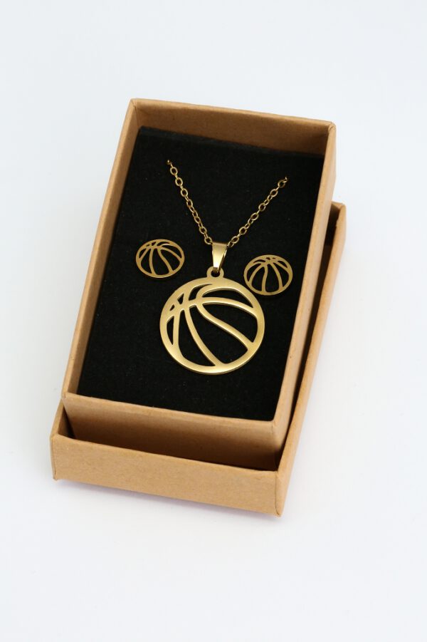 Goldenes Set Kette mit Ohrsteckern Basketball, Edelstahl - Image 3