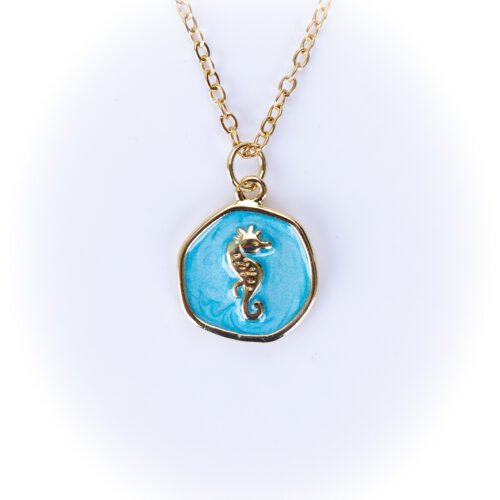 Edelstahl Kette Seepferdchen auf Emaille, türkis