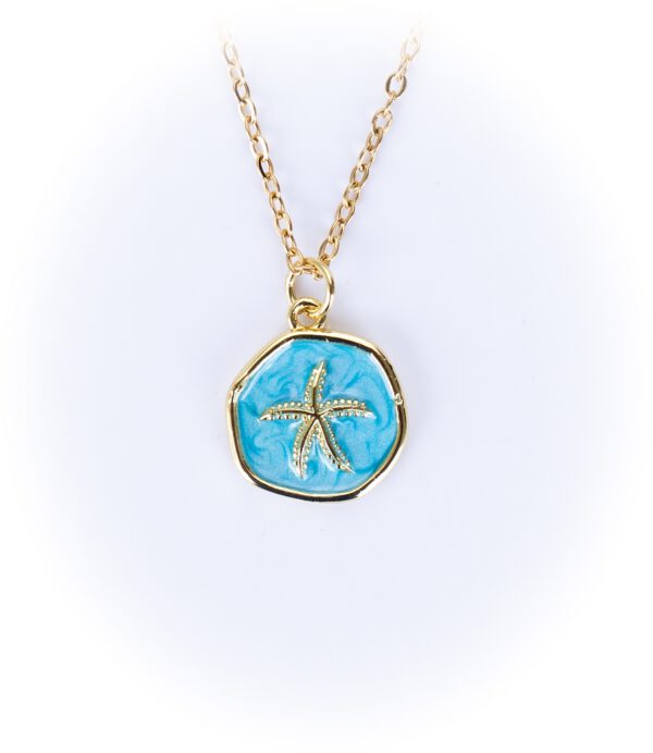 Edelstahl Kette Seestern auf Emaille, türkis