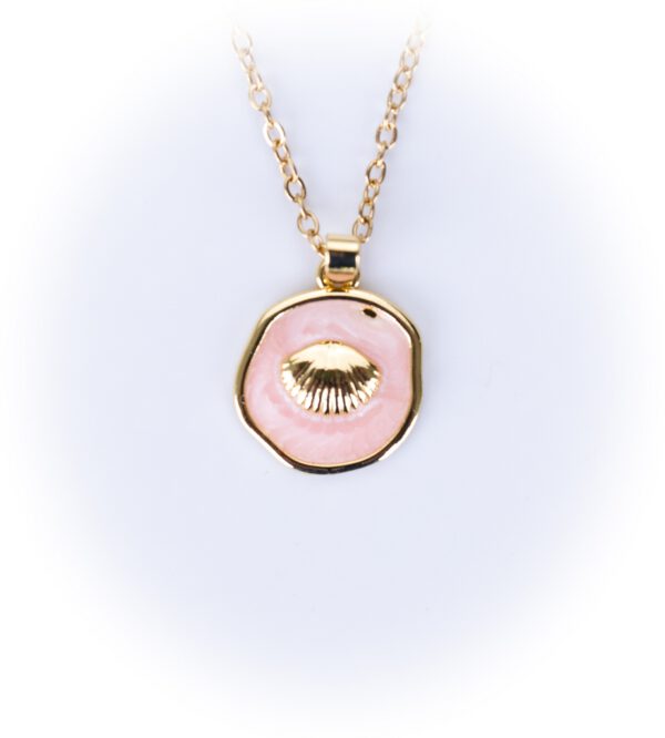 Edelstahl Kette Muschel auf Emaille, rosa