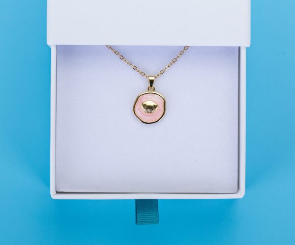 Edelstahl Kette Muschel auf Emaille, rosa – Bild 2