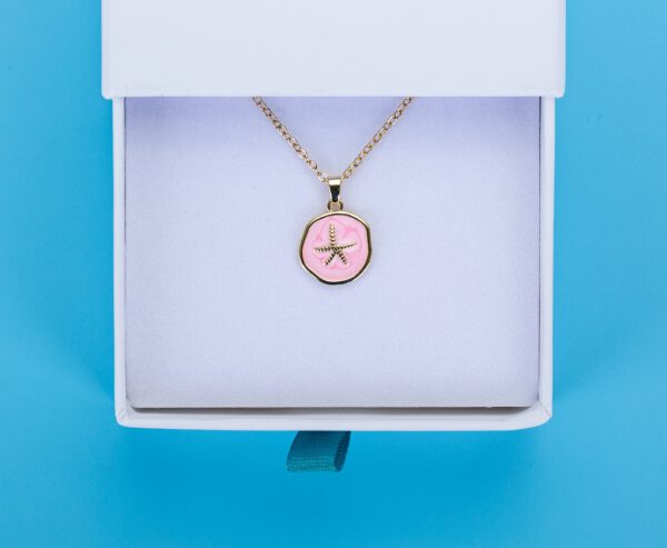 Edelstahl Kette Seestern auf Emaille, rosa – Bild 2