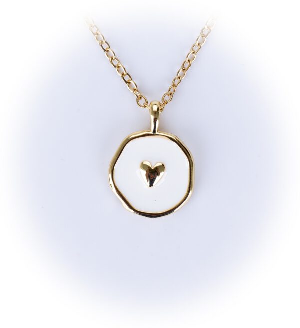 Edelstahl Kette Herz auf Emaille, weiß