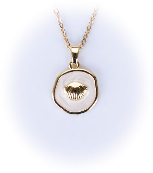 Edelstahl Kette Muschel auf Emaille, weiß