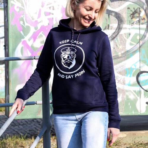 "Keep calm and say Moin" Hoodie dunkelblau tailliert